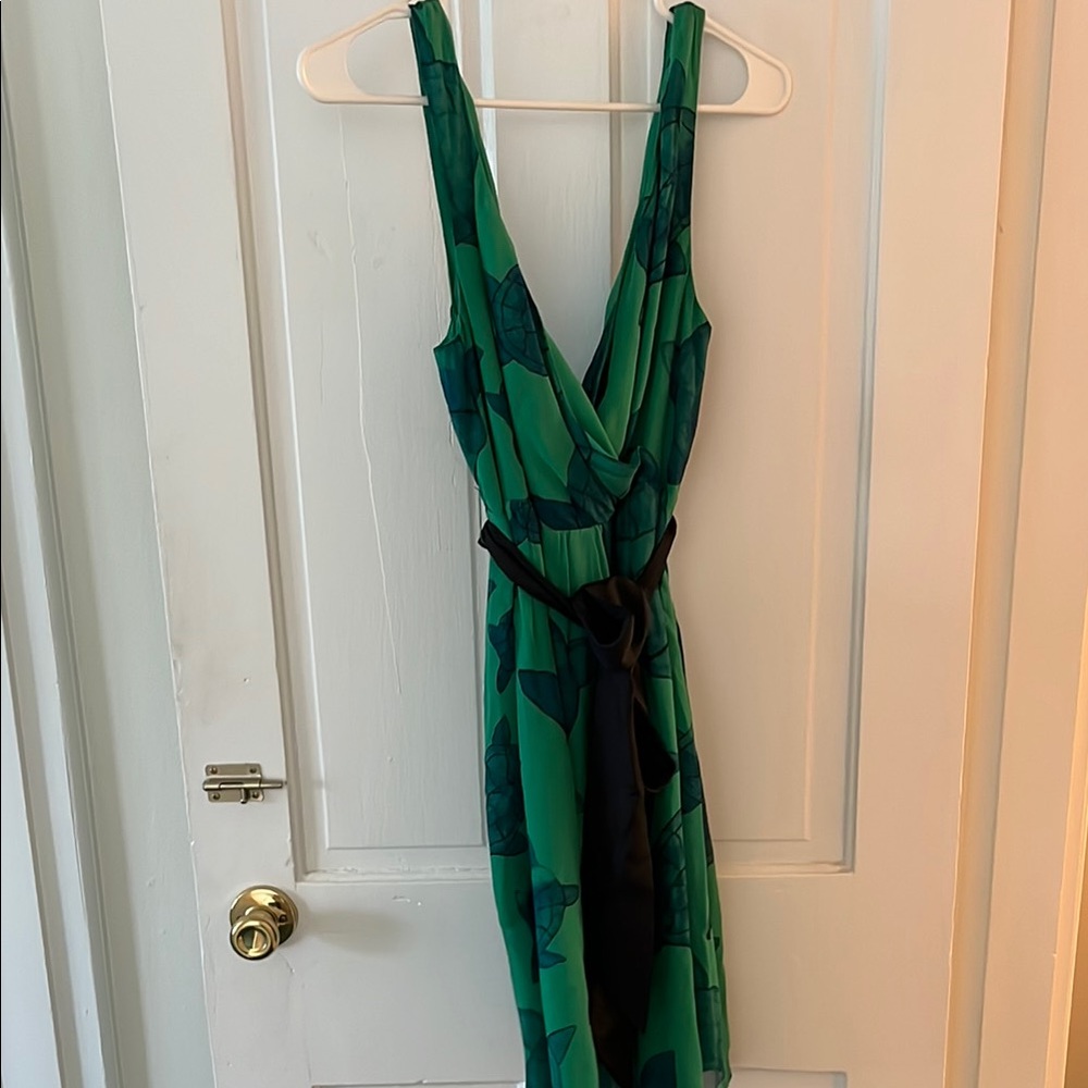 Moulinette Soeurs Green Floral Wrap Dress with Black Sash
